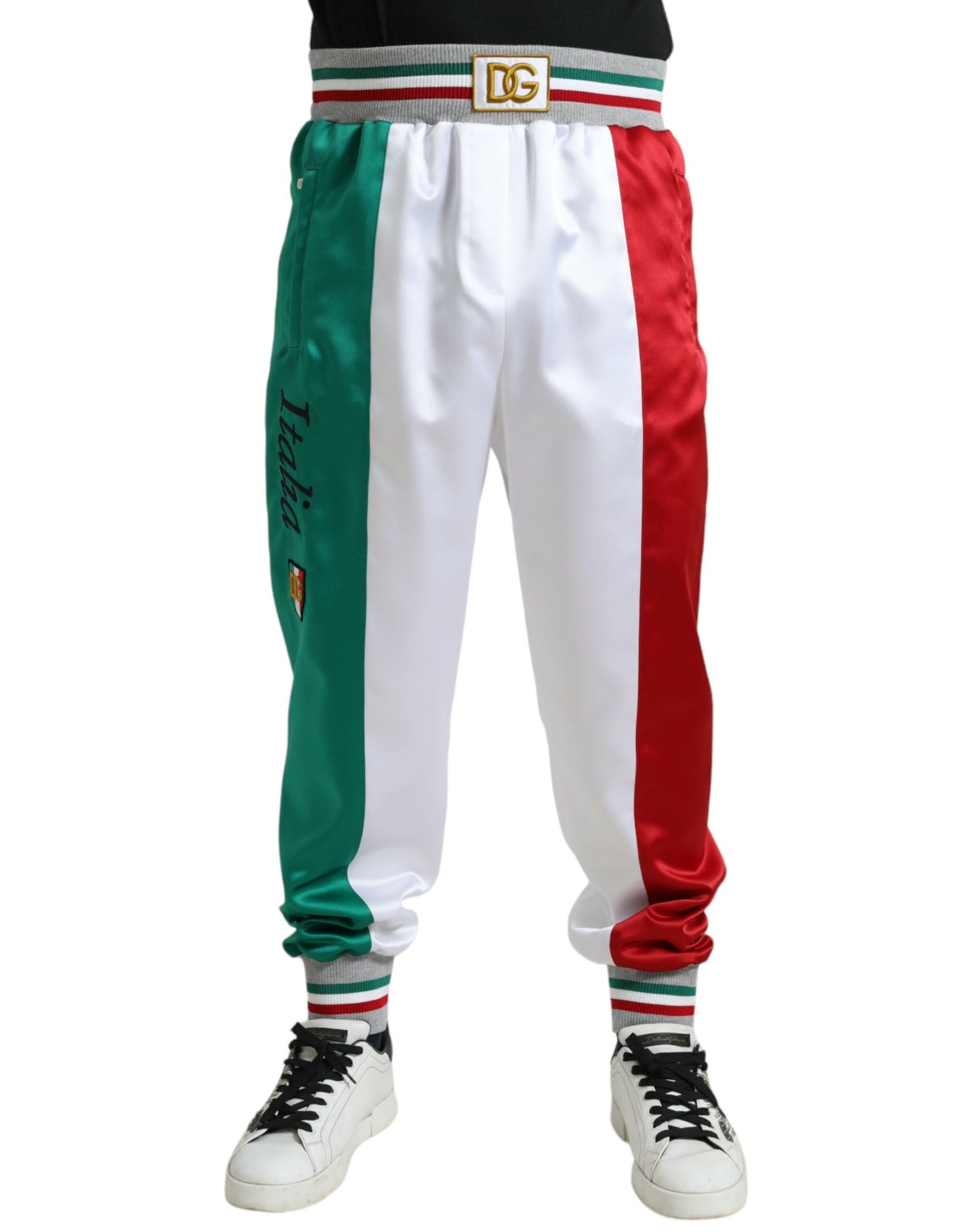 Mehrfarbige, schmale Jogginghose mit italienischem Patch von Dolce &amp; Gabbana