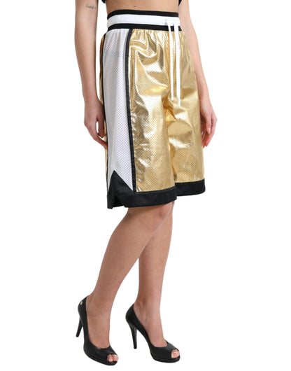 Dolce &amp; Gabbana Gold Polyester Perforierte Shorts mit hoher Taille