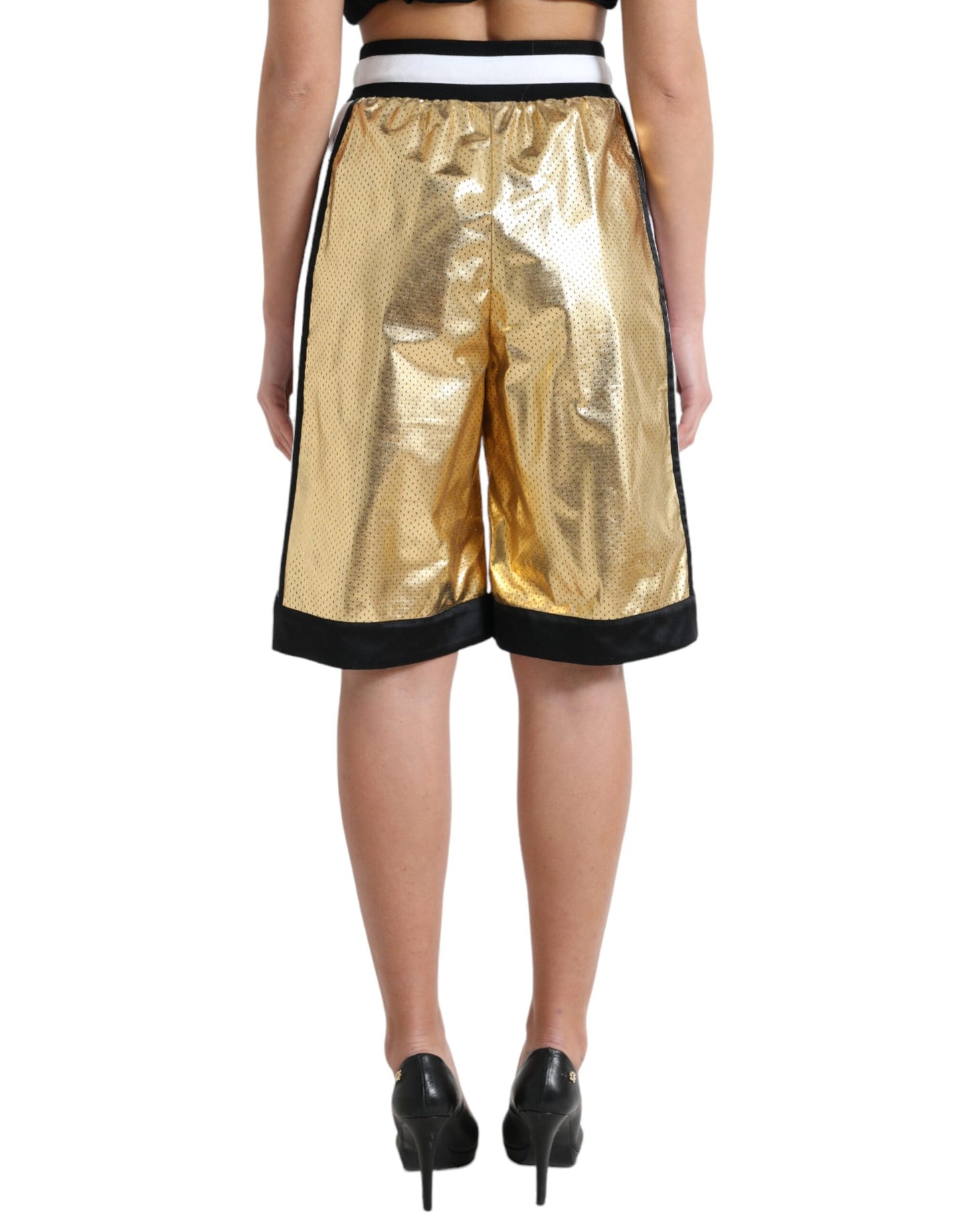 Dolce &amp; Gabbana Gold Polyester Perforierte Shorts mit hoher Taille