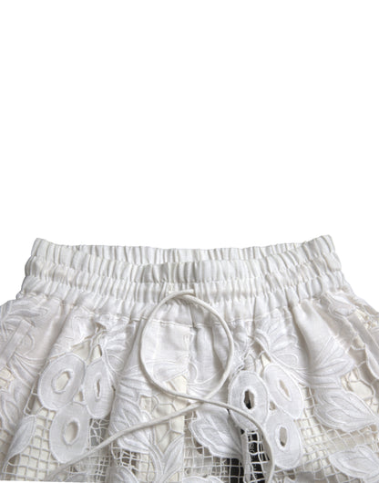 Dolce &amp; Gabbana Weiße Baumwoll-Bermudashorts mit Cutout und hoher Taille