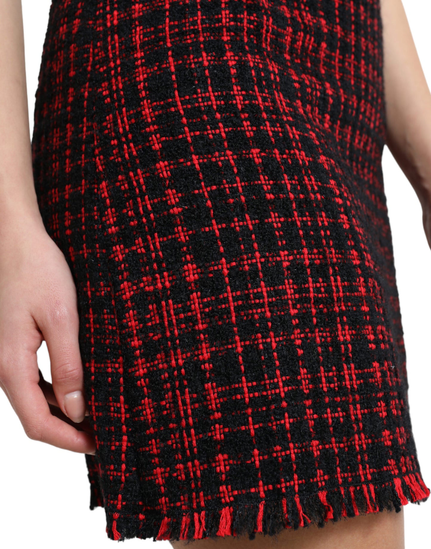 Dolce &amp; Gabbana Schwarz-roter Minirock aus Baumwolle mit hoher Taille und Tartan-Tweed