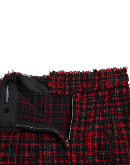 Dolce &amp; Gabbana Schwarz-roter Minirock aus Baumwolle mit hoher Taille und Tartan-Tweed