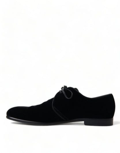 Dolce &amp; Gabbana Schwarze Samt-Schnürschuhe für formelle Derby-Kleider