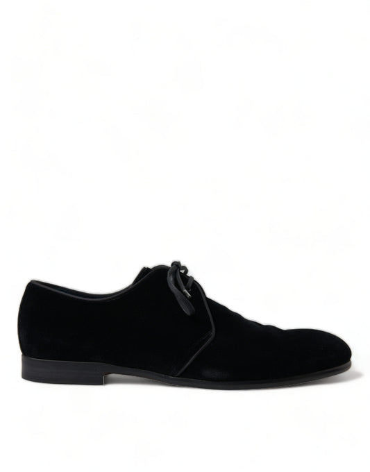 Dolce &amp; Gabbana Schwarze Samt-Schnürschuhe für formelle Derby-Kleider