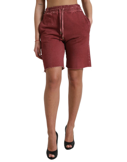 Dolce &amp; Gabbana kastanienbraune Baumwoll-Sweatshorts mit hoher Taille