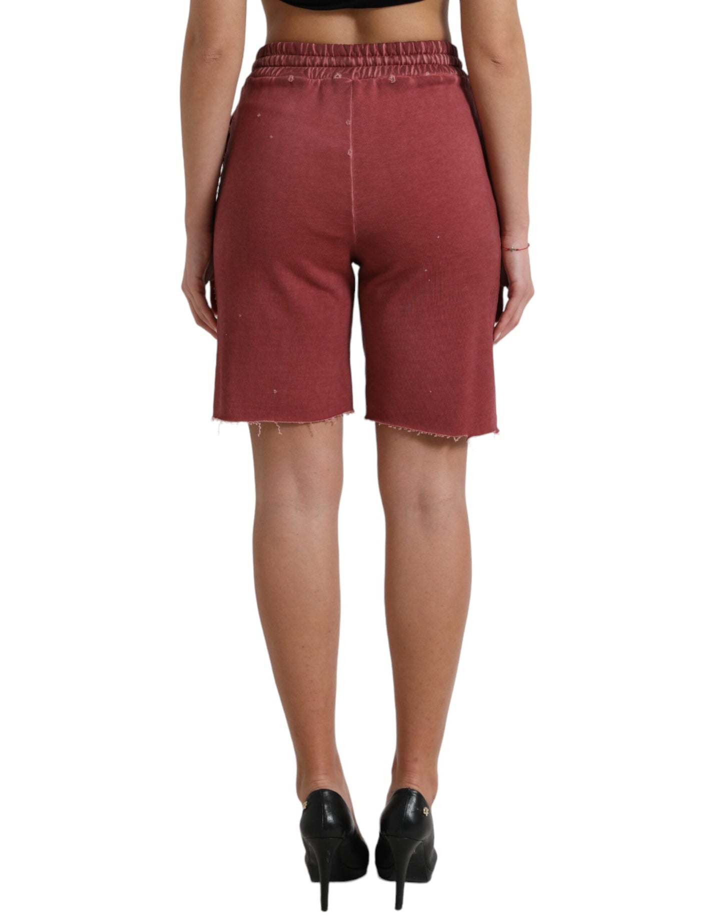 Dolce &amp; Gabbana kastanienbraune Baumwoll-Sweatshorts mit hoher Taille