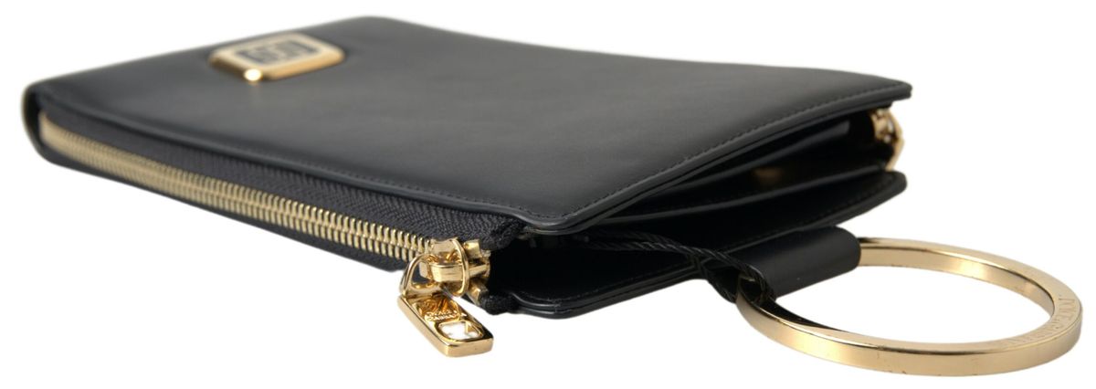 Dolce & Gabbana Elegant Black Leather Cardholder with Zip Detail