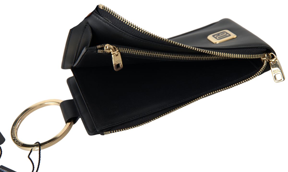 Dolce & Gabbana Elegant Black Leather Cardholder with Zip Detail