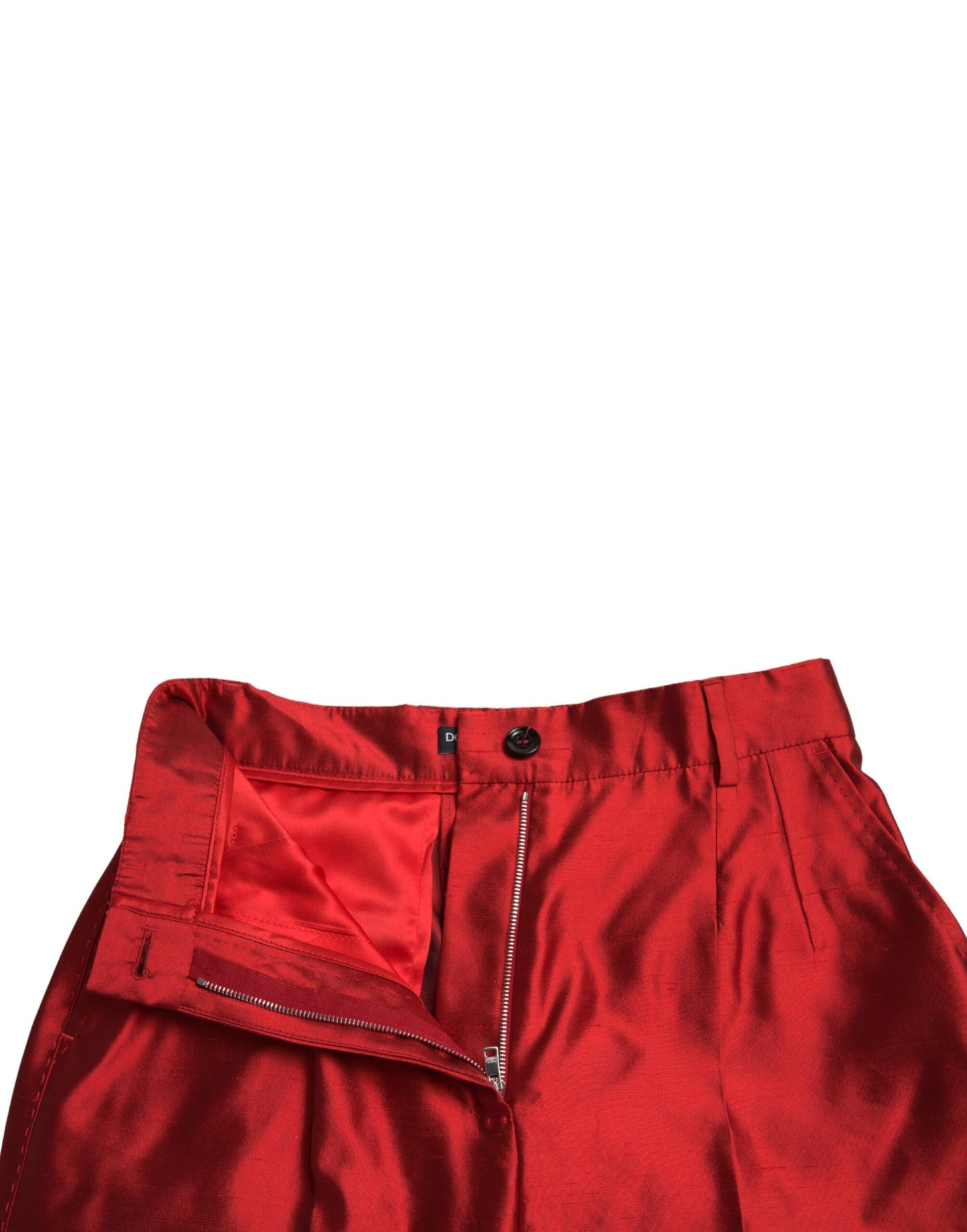 Dolce &amp; Gabbana Rote Satin-Seidenhose mit hoher Taille und weitem Bein