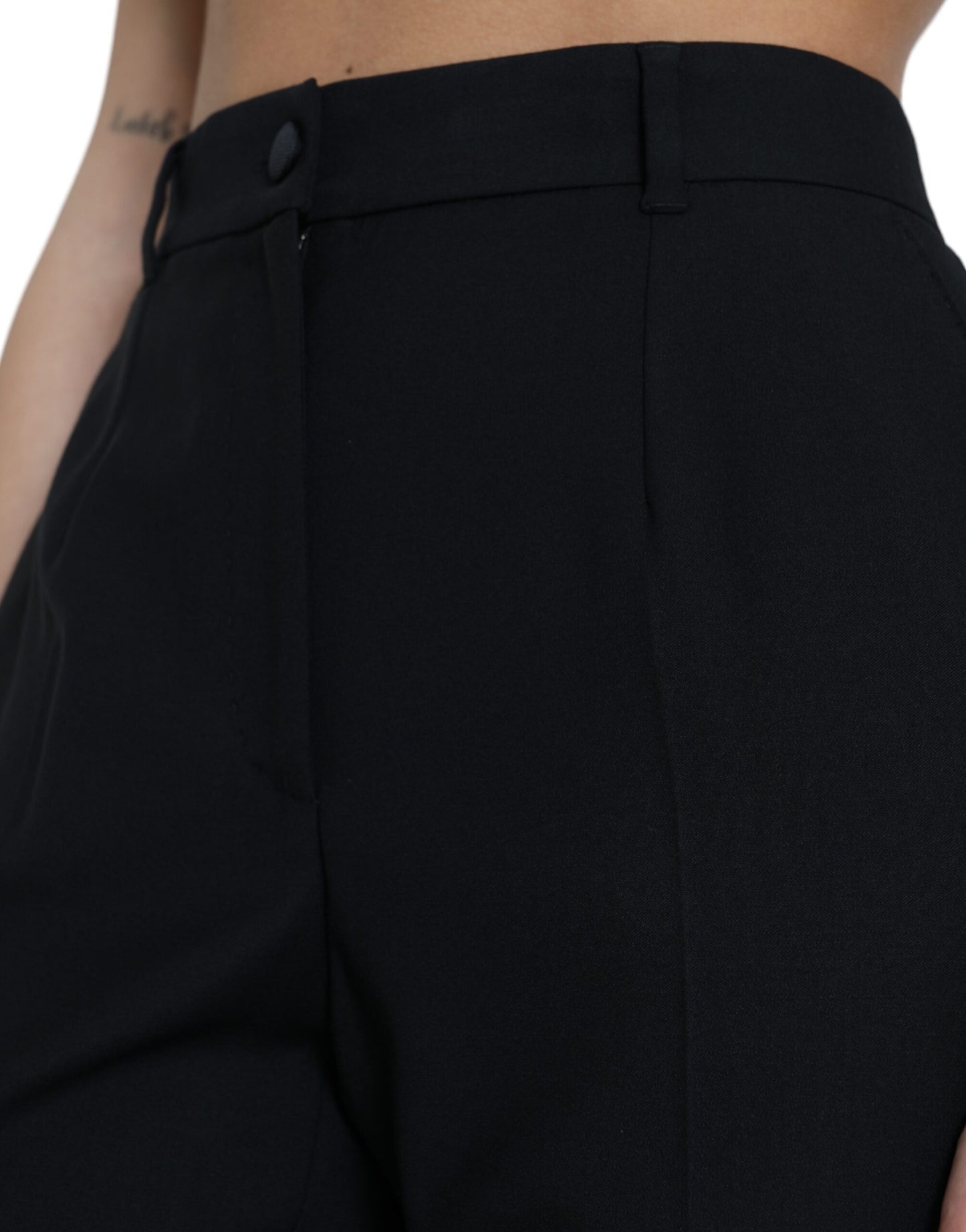 Dolce &amp; Gabbana Gerade Hose aus schwarzer Wolle mit hoher Taille