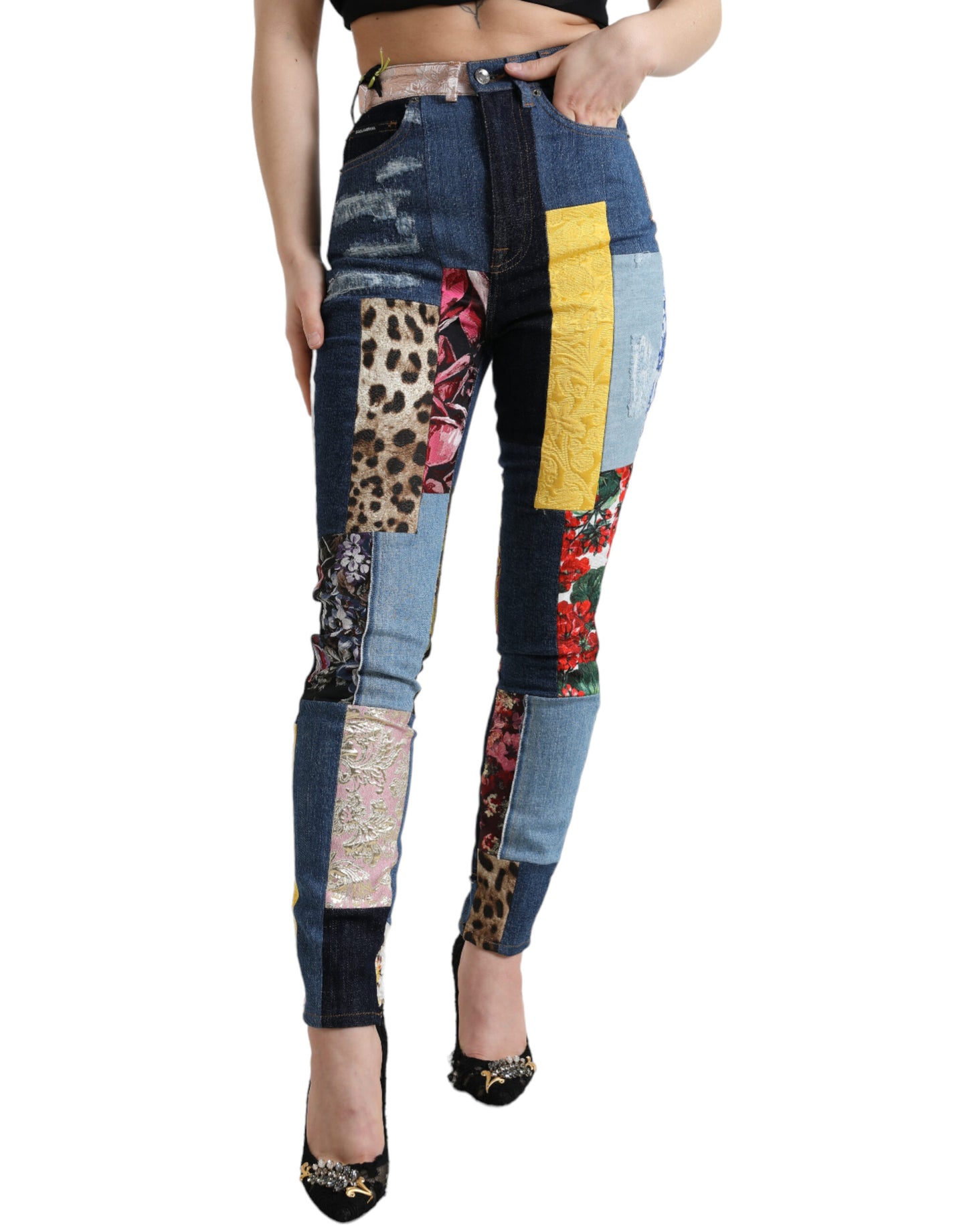 Dolce &amp; Gabbana Mehrfarbige Patchwork-Jeans GRACE Skinny Denim