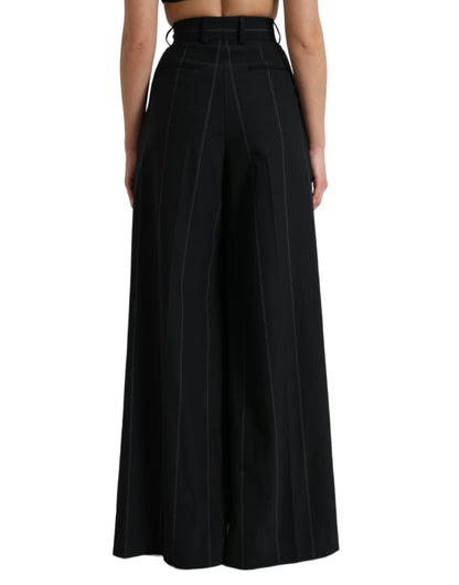 Dolce &amp; Gabbana Schwarze Hose mit hohem Bund und weitem Bein und Schlitz vorne