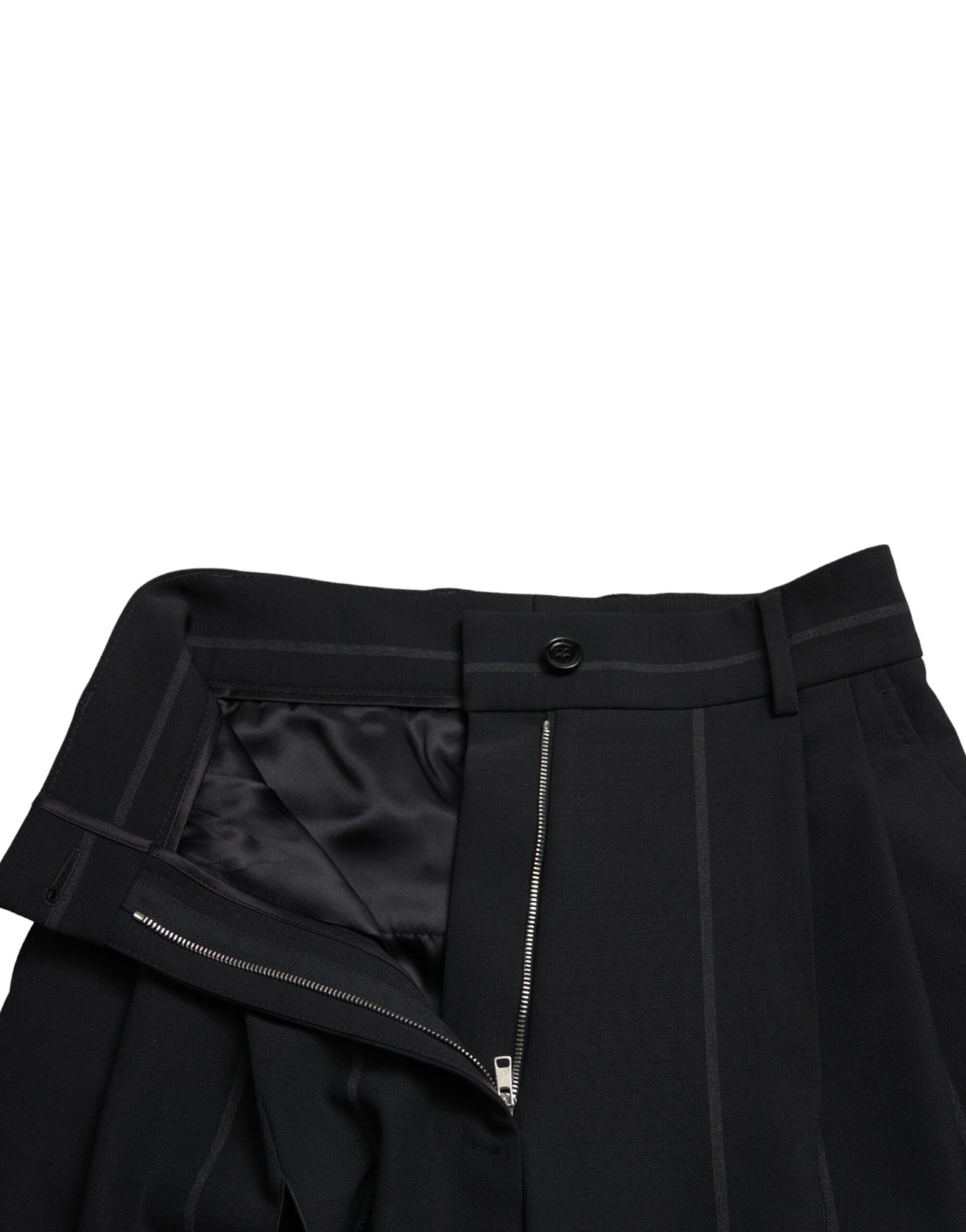 Dolce &amp; Gabbana Schwarze Hose mit hohem Bund und weitem Bein und Schlitz vorne