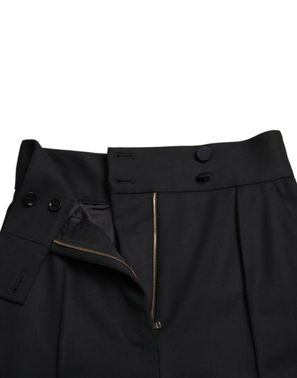 Schwarze, schmal zulaufende Hose aus Wolle von Dolce &amp; Gabbana mit hoher Taille