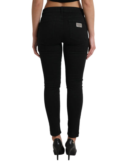 Dolce &amp; Gabbana – Schwarze, mittelhohe Skinny-Denim-Jeans aus Baumwolle