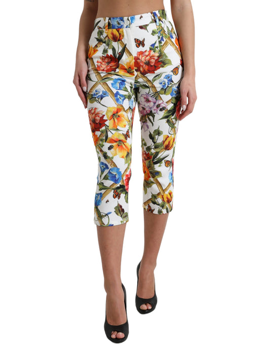 Dolce &amp; Gabbana Weiße kurze Hose mit Majolika-Print und hoher Taille