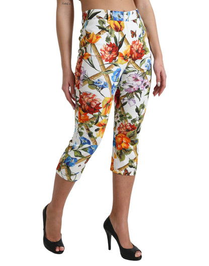 Dolce &amp; Gabbana Weiße kurze Hose mit Majolika-Print und hoher Taille