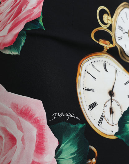 Dolce &amp; Gabbana – Schwarzer Bleistiftrock mit Rosenuhr und hoher Taille