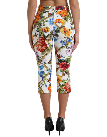 Dolce &amp; Gabbana Weiße kurze Hose mit Majolika-Print und hoher Taille