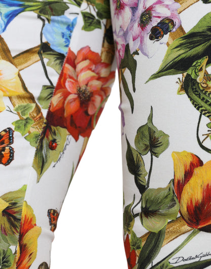 Dolce &amp; Gabbana Weiße kurze Hose mit Majolika-Print und hoher Taille