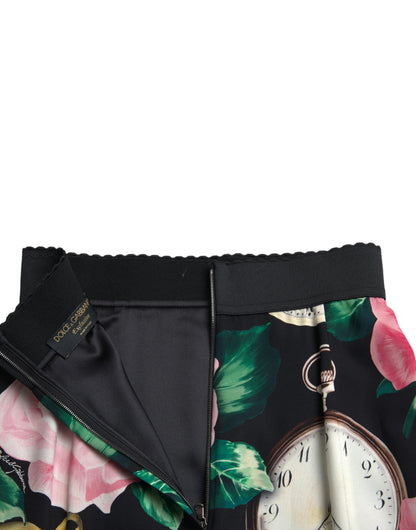 Dolce &amp; Gabbana – Schwarzer Bleistiftrock mit Rosenuhr und hoher Taille