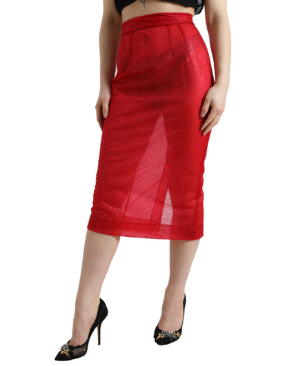 Dolce &amp; Gabbana Roter, transparenter Midirock mit Bleistiftschnitt und hoher Taille