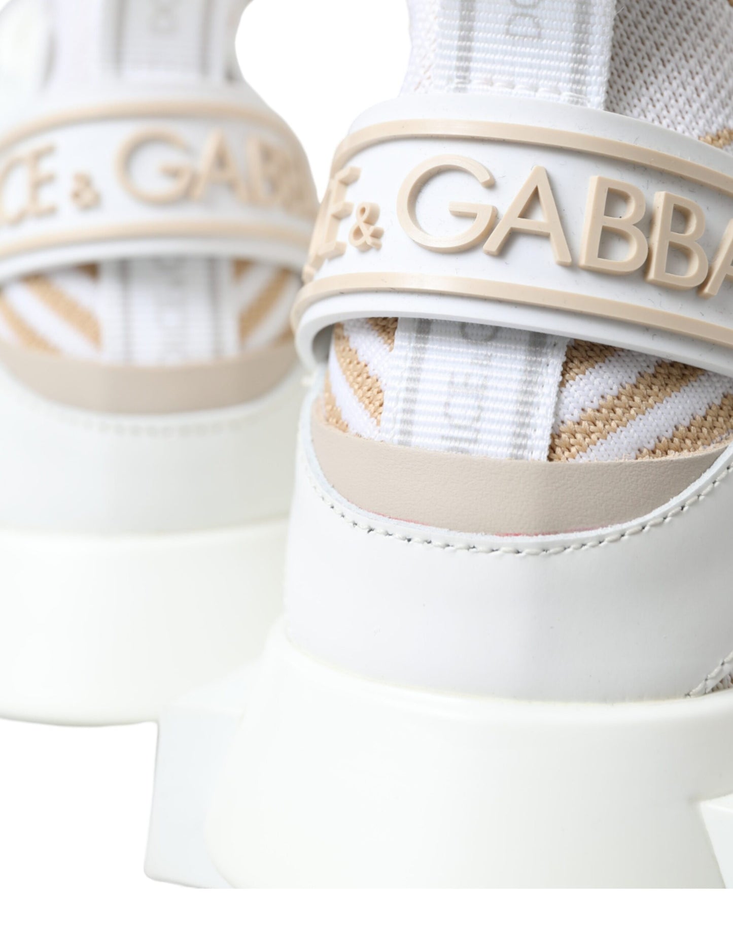 Dolce &amp; Gabbana Weiß Beige Sorrento Socken Sneakers Schuhe