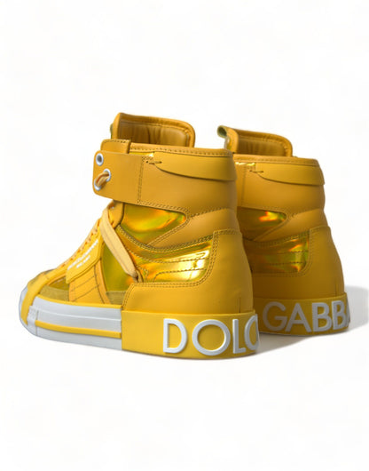 Dolce &amp; Gabbana Gelb-weiße Leder-High-Top-Sneaker-Schuhe