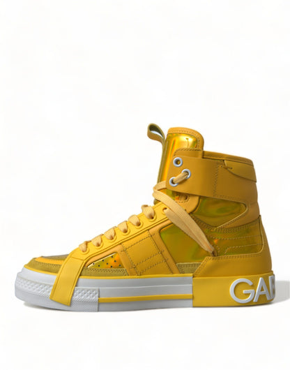 Dolce &amp; Gabbana Gelb-weiße Leder-High-Top-Sneaker-Schuhe