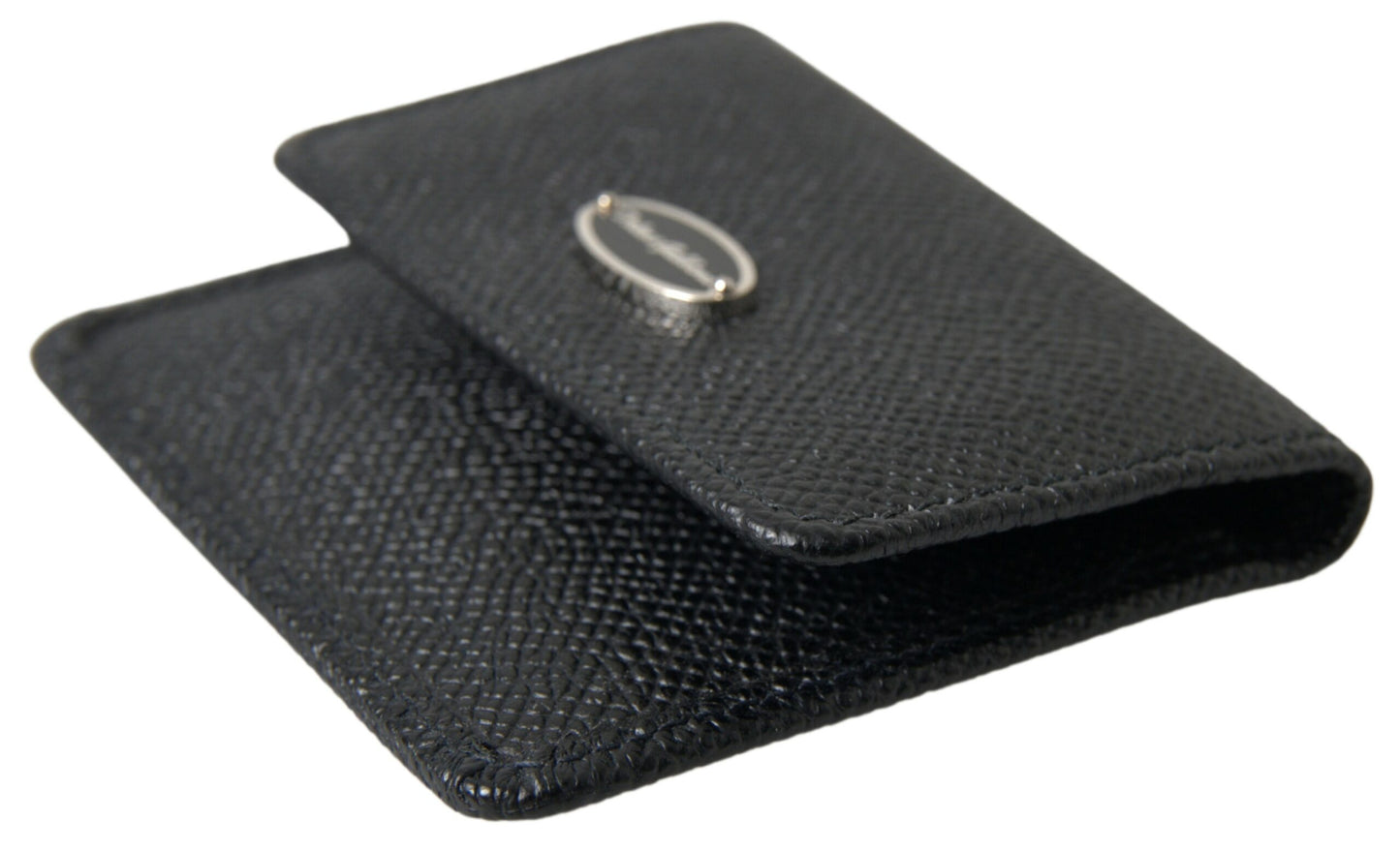 Dolce &amp; Gabbana Bifold-Geldbörse aus schwarzem strukturiertem Leder mit Logo