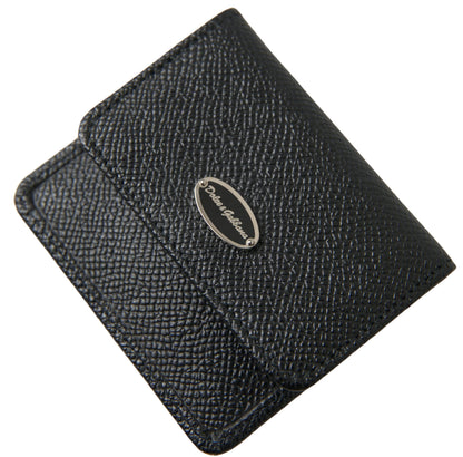 Dolce &amp; Gabbana Bifold-Geldbörse aus schwarzem strukturiertem Leder mit Logo