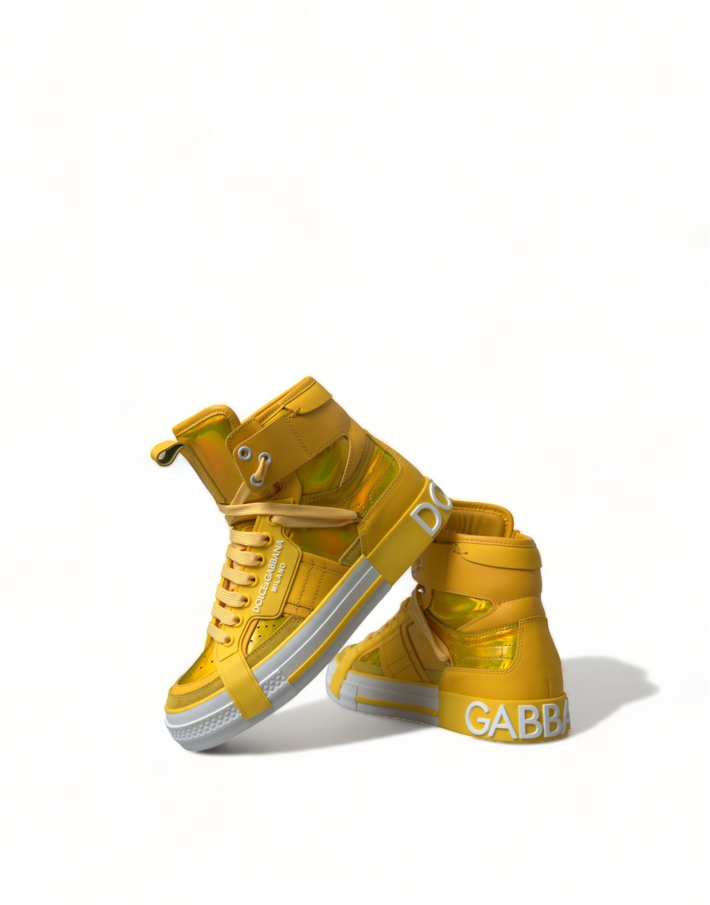 Dolce &amp; Gabbana Gelb-weiße Leder-High-Top-Sneaker-Schuhe