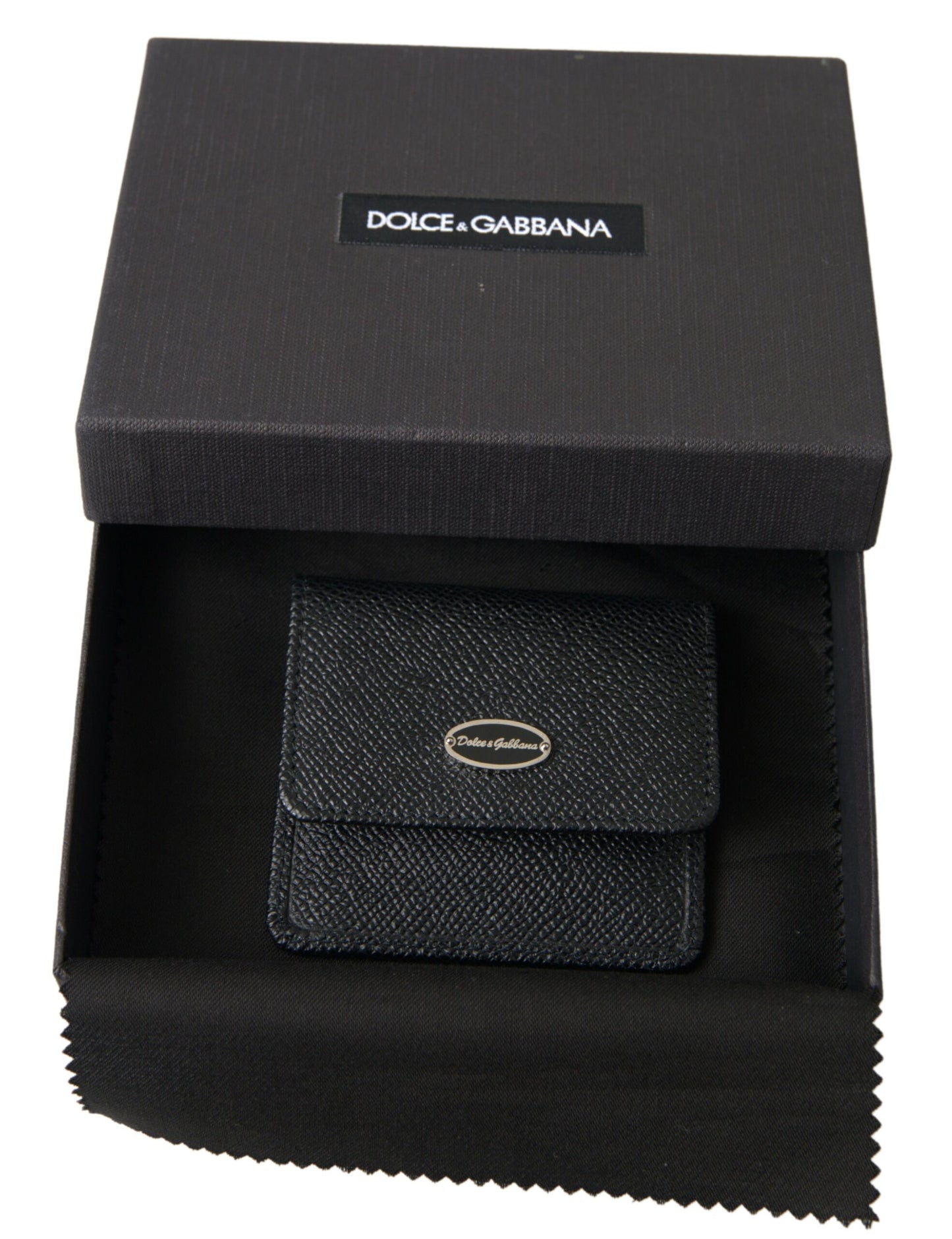 Dolce &amp; Gabbana Bifold-Geldbörse aus schwarzem strukturiertem Leder mit Logo