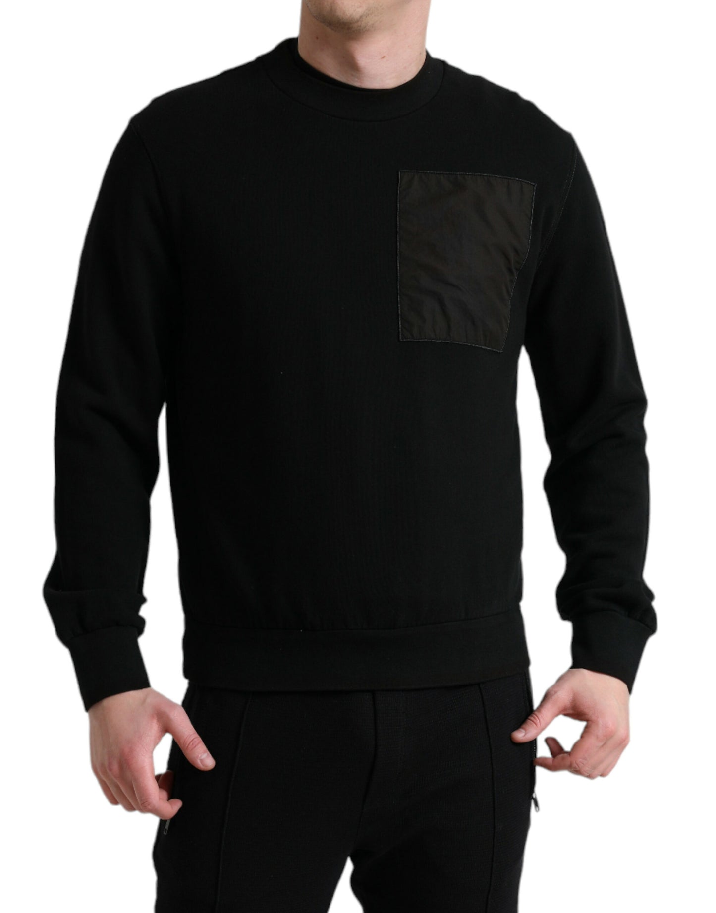 Dolce &amp; Gabbana Herrenpullover aus schwarzer Baumwolle mit Rundhalsausschnitt