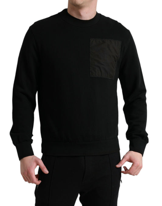 Dolce &amp; Gabbana Herrenpullover aus schwarzer Baumwolle mit Rundhalsausschnitt