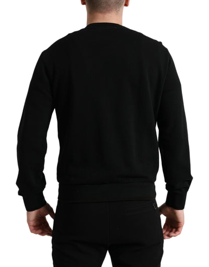 Dolce &amp; Gabbana Herrenpullover aus schwarzer Baumwolle mit Rundhalsausschnitt