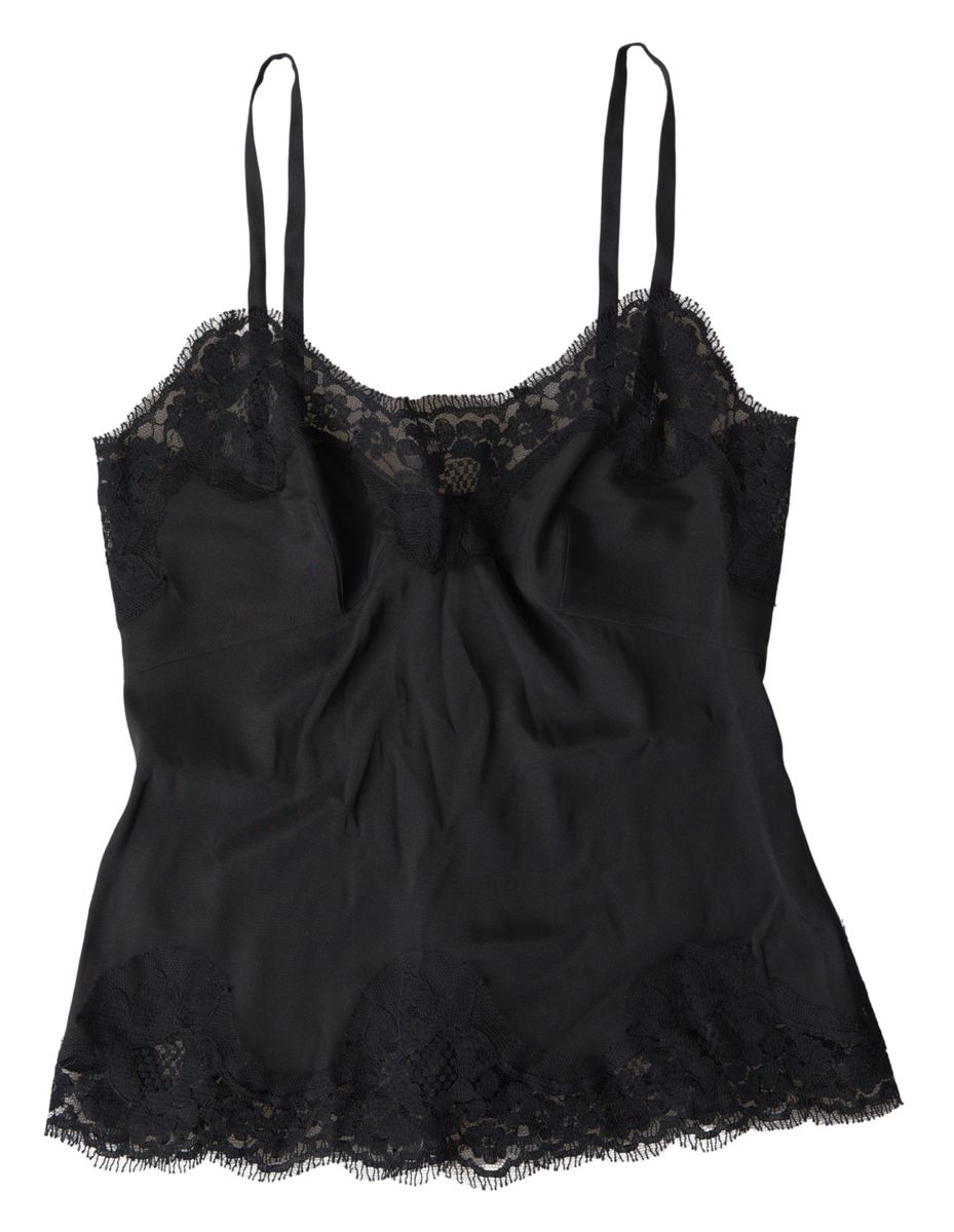 Dolce &amp; Gabbana schwarze Spitzen-Seiden-Nachtwäsche, Camisole-Unterwäsche