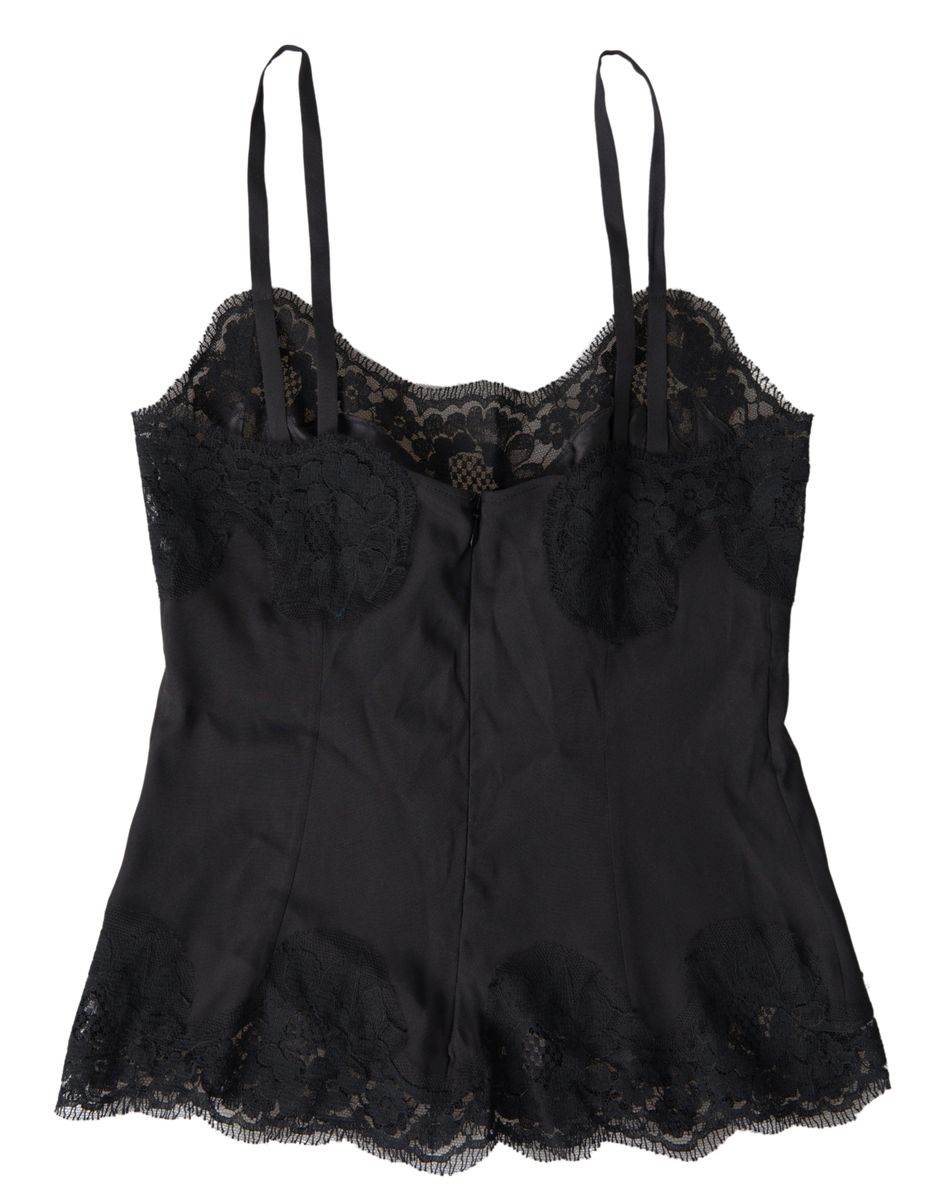 Dolce &amp; Gabbana schwarze Spitzen-Seiden-Nachtwäsche, Camisole-Unterwäsche