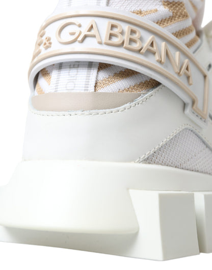 Dolce &amp; Gabbana Weiß Beige Sorrento Socken Sneakers Schuhe