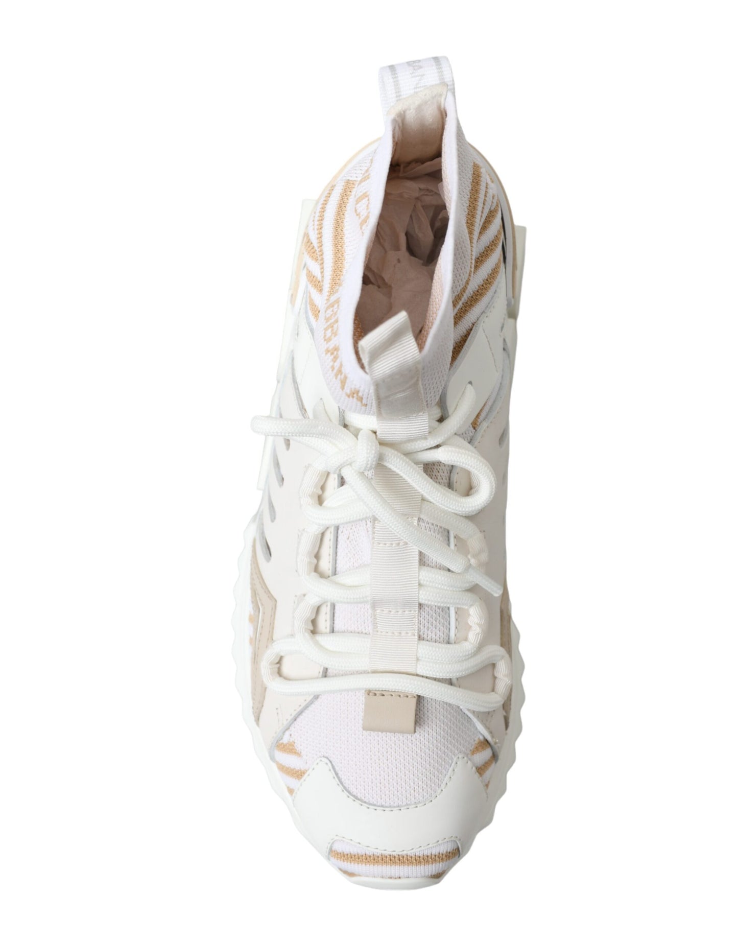 Dolce &amp; Gabbana Weiß Beige Sorrento Socken Sneakers Schuhe