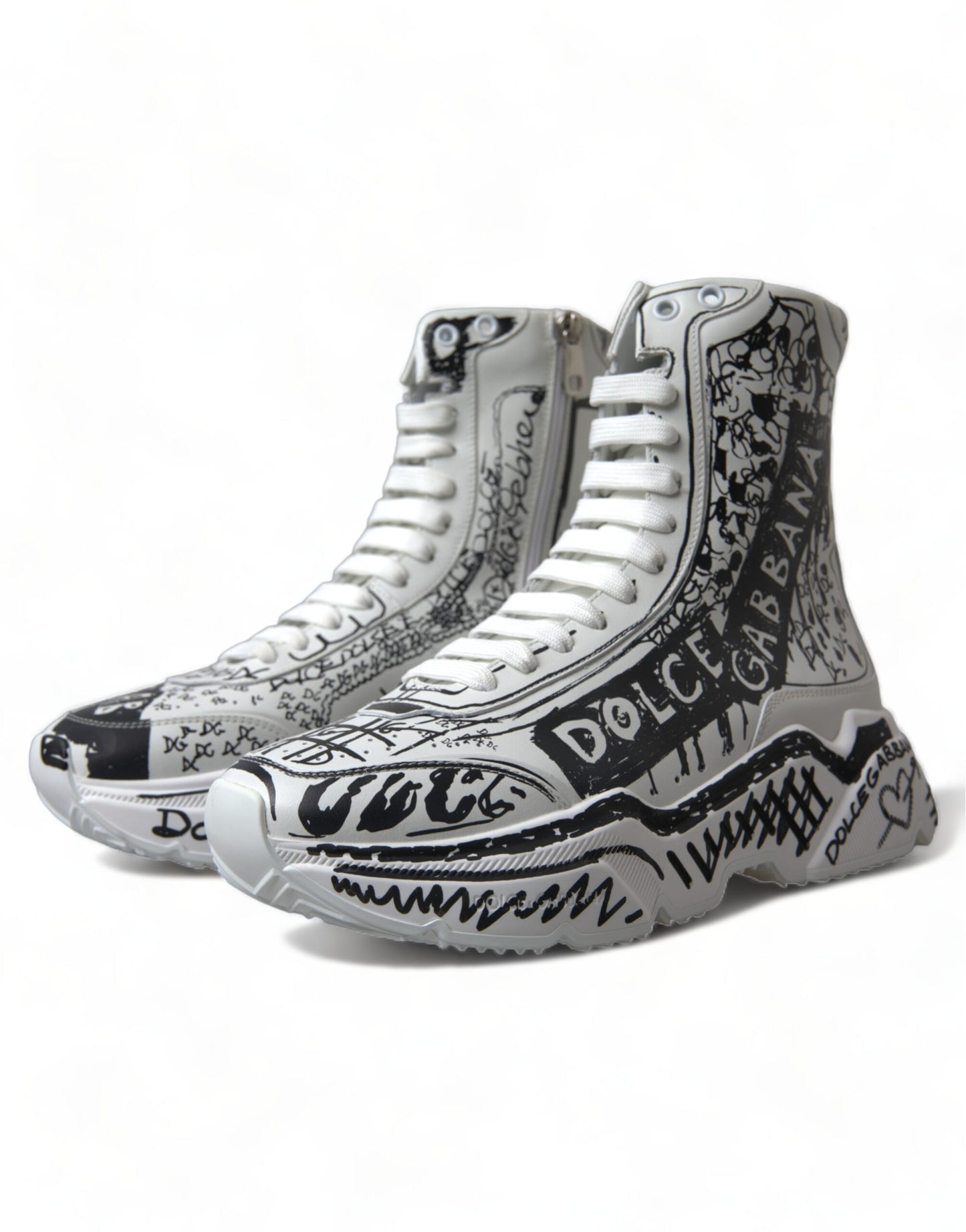 Dolce &amp; Gabbana Weiß Schwarz Graffiti Daymaster Sneakers Schuhe