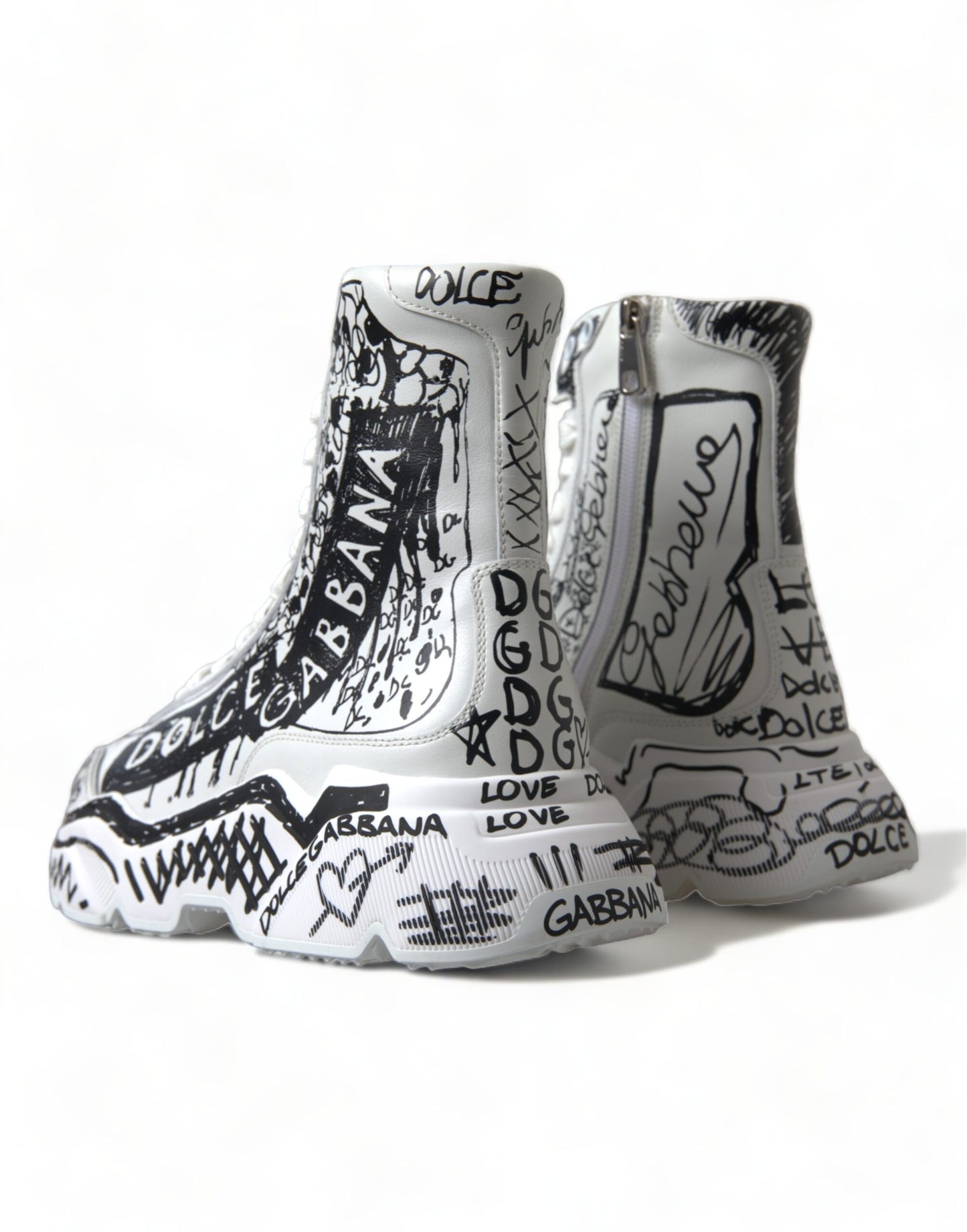 Dolce &amp; Gabbana Weiß Schwarz Graffiti Daymaster Sneakers Schuhe