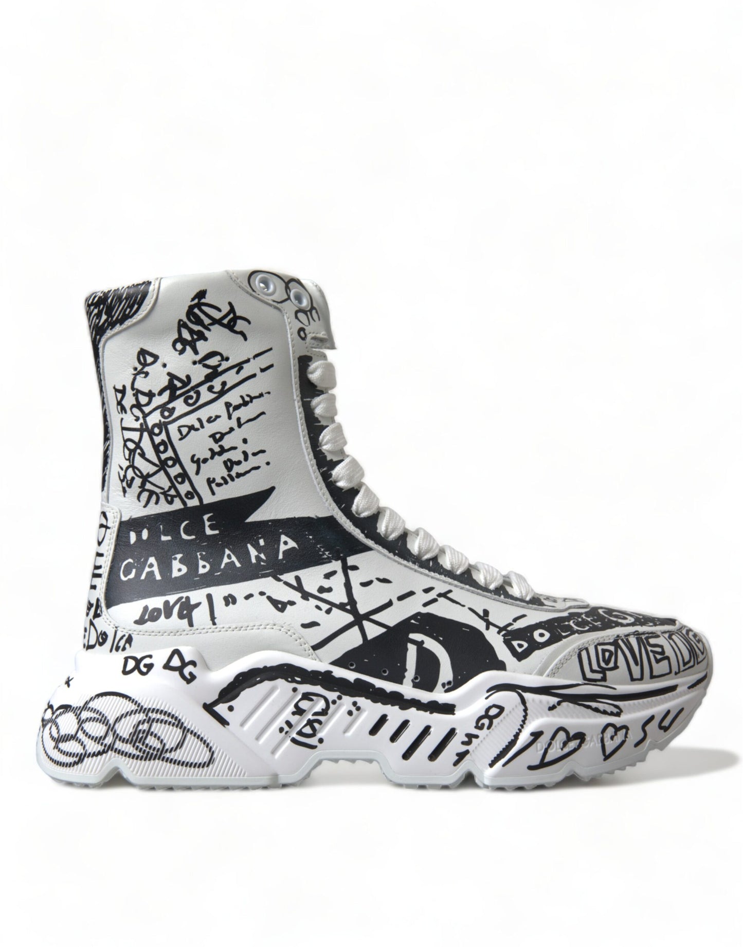 Dolce &amp; Gabbana Weiß Schwarz Graffiti Daymaster Sneakers Schuhe