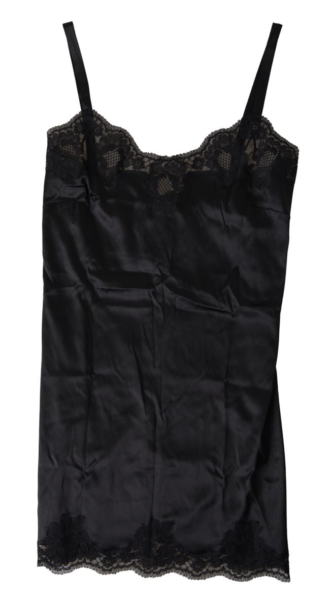 Dolce &amp; Gabbana schwarze Spitzen-Seiden-Nachtwäsche, Camisole-Oberteil, Unterwäsche