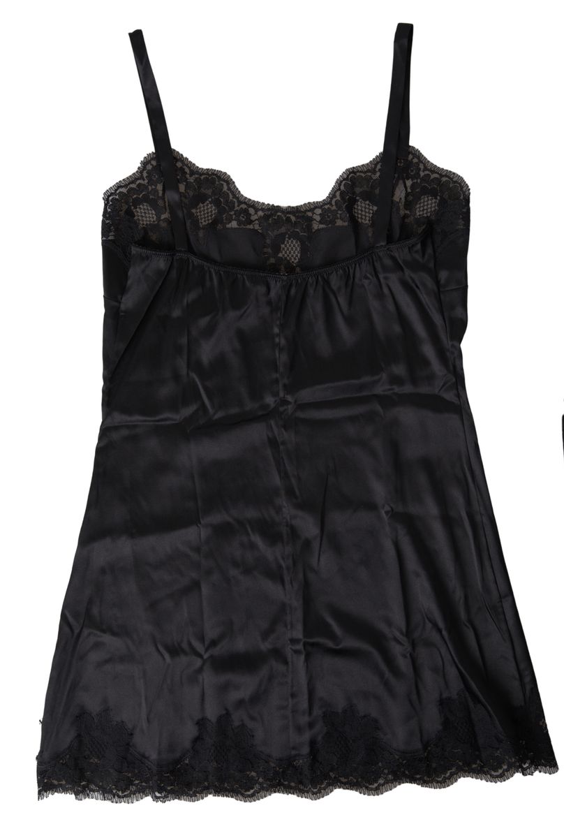 Dolce &amp; Gabbana schwarze Spitzen-Seiden-Nachtwäsche, Camisole-Oberteil, Unterwäsche