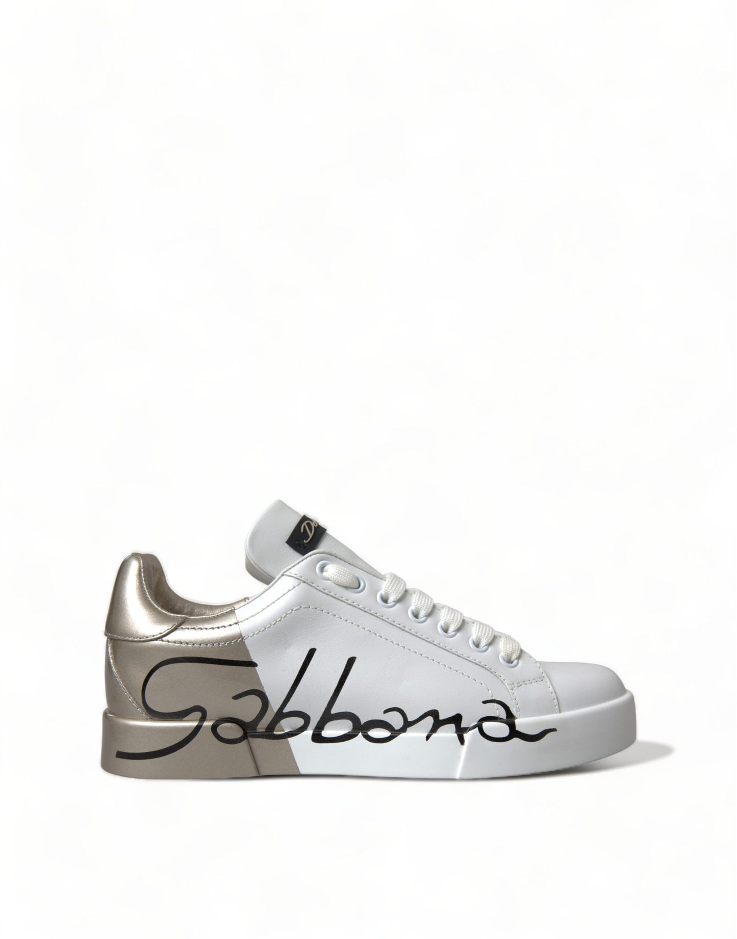 Dolce &amp; Gabbana Weißgoldene Low-Top-Sneaker zum Schnüren für Damen