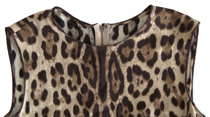 Dolce &amp; Gabbana Braunes ärmelloses Tanktop aus Viskose mit Leopardenmuster