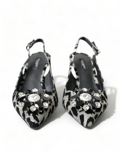 Dolce &amp; Gabbana silberne Slingback-Pumps mit Leopardenmuster und Kristallen