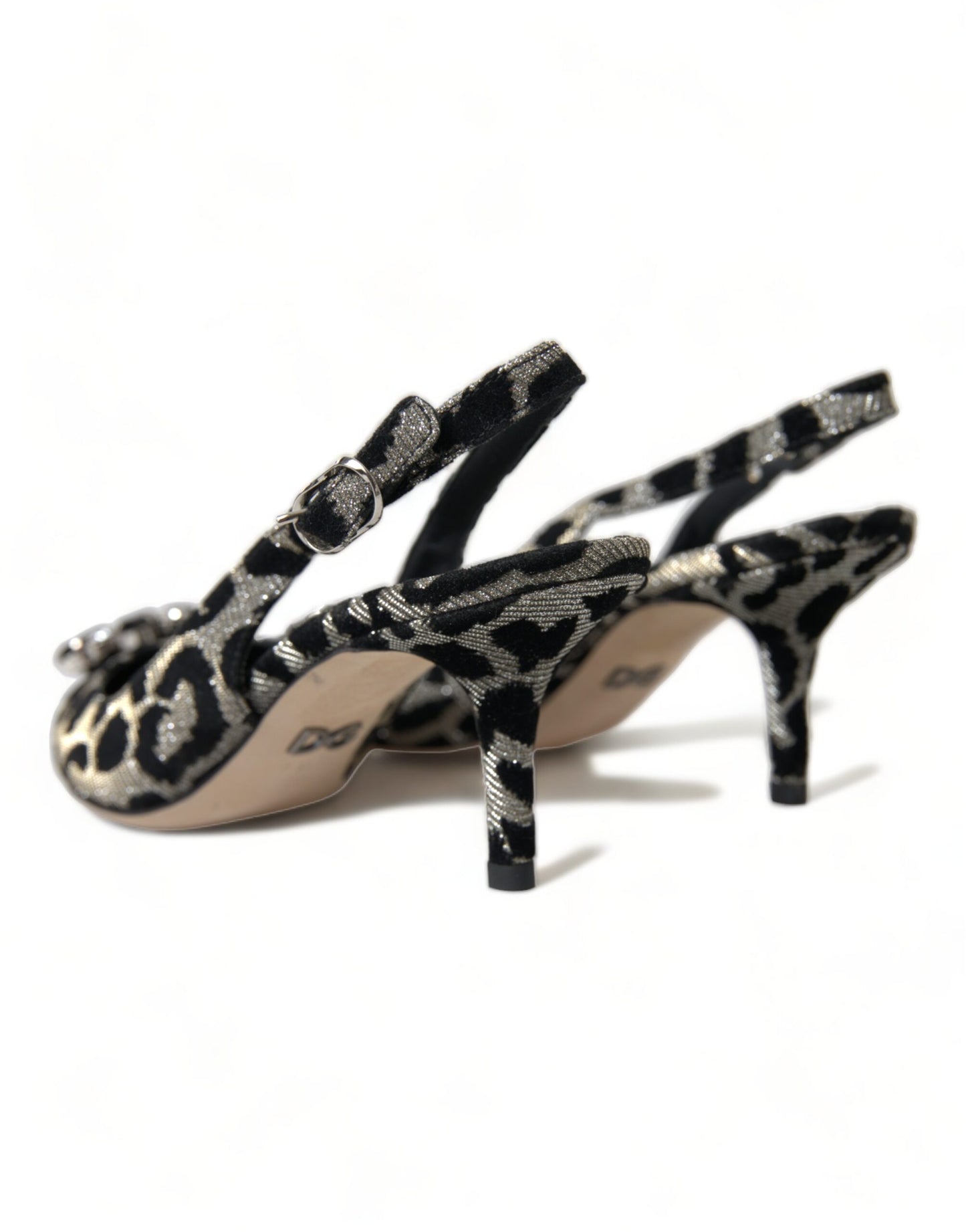 Dolce &amp; Gabbana silberne Slingback-Pumps mit Leopardenmuster und Kristallen