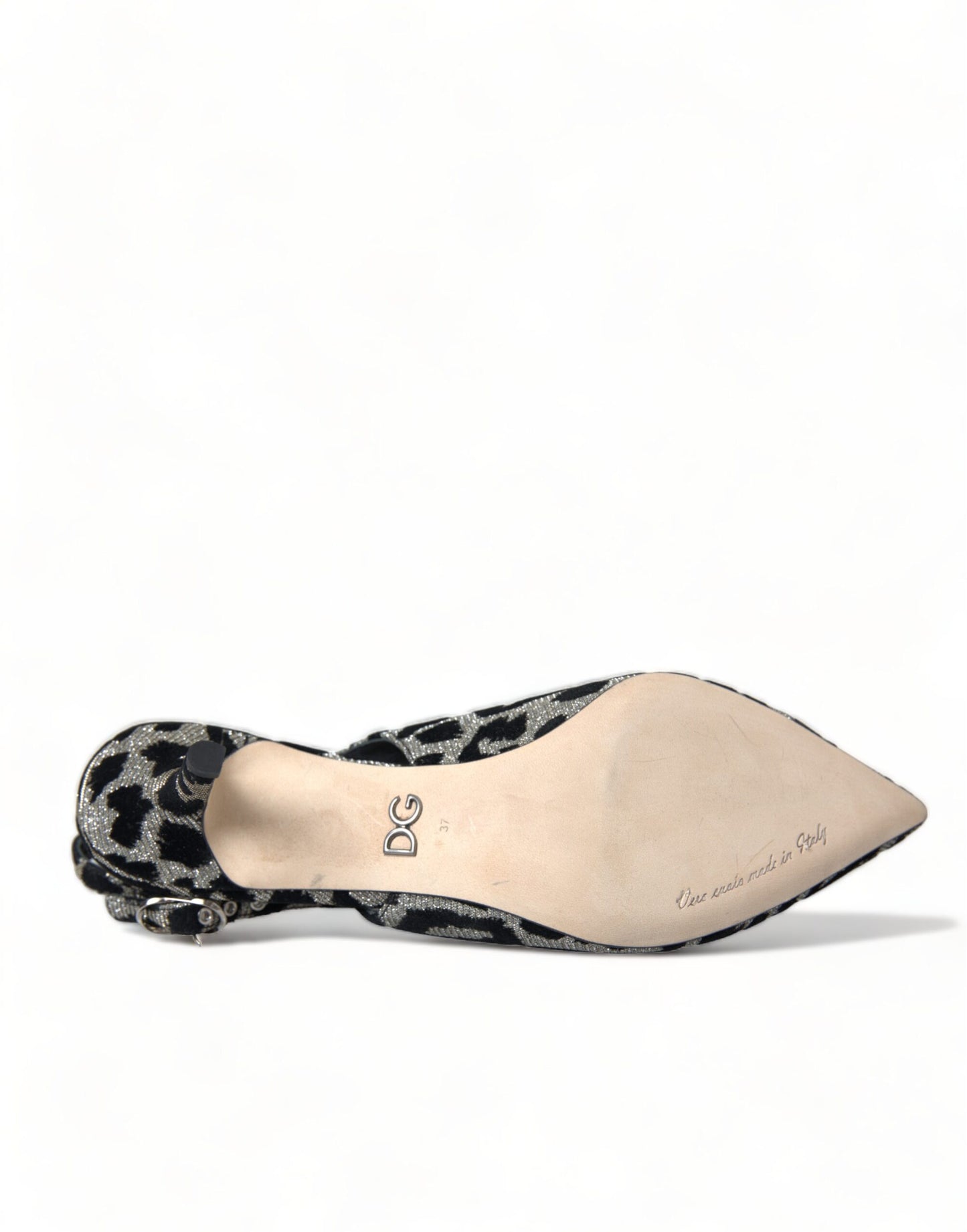 Dolce &amp; Gabbana silberne Slingback-Pumps mit Leopardenmuster und Kristallen